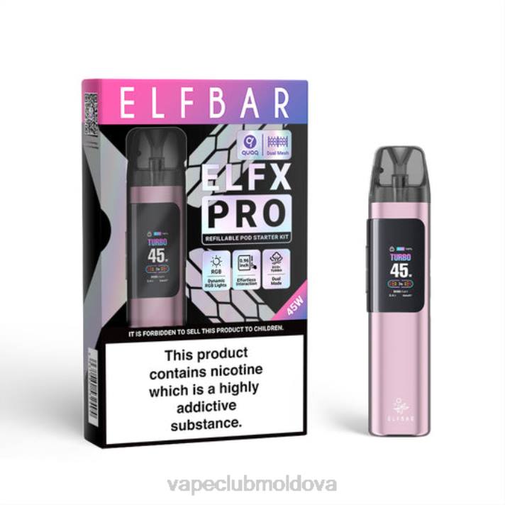 ELFBAR ELFX Pro Deschideți dispozitiv de pod roz 66J24 Vape Moldova