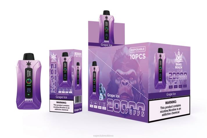 Disposable Vape Moldova 6LLL10 Bang Beach 20.000 de pufuri de vaporizare cu ecran inteligent gheață de struguri
