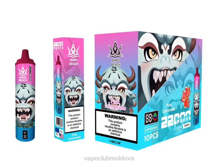 Disposable Vape Moldova 6LLL15 Bang Beach Ecran inteligent de 22000 puf limonada roz