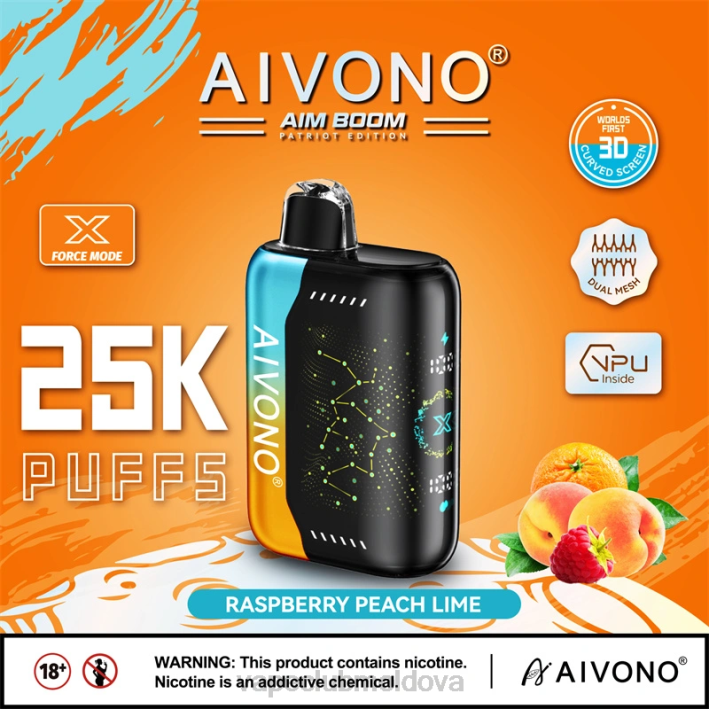 Disposable Vape Moldova B20N350 Aivono AIM BOOM 25000 zmeura piersici lime