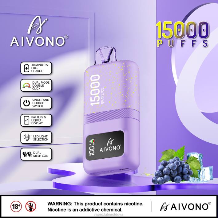 Disposable Vape Moldova B20N60 Aivono AIM magic 15000 gheață de struguri
