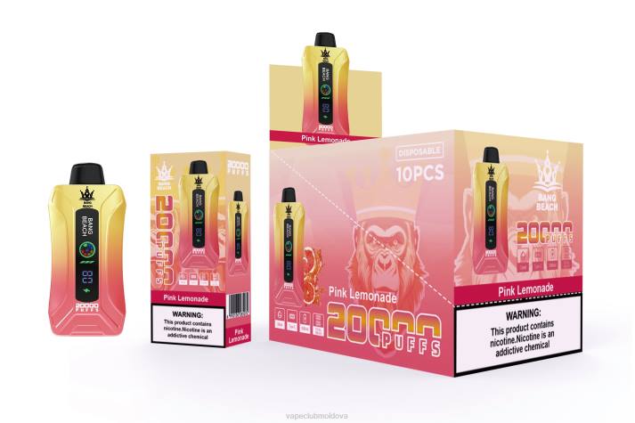 Vape Moldova 6LLL4 Bang Beach 20.000 de pufuri de vaporizare cu ecran inteligent limonada roz
