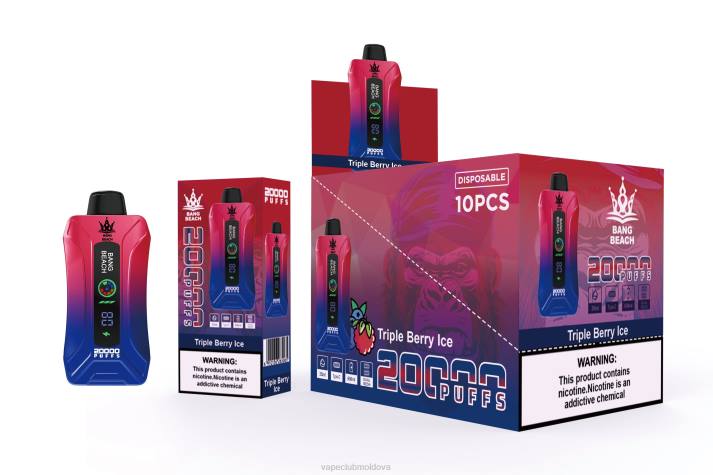 Vape Pod Kit 6LLL8 Bang Beach 20.000 de pufuri de vaporizare cu ecran inteligent gheață cu fructe de pădure triple
