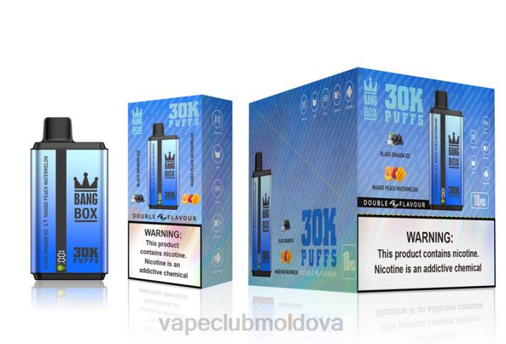 Vape Shop Chisinau 6LLL71 Bang Box 30000 de pufuri cu arome duble gheață dragon negru și pepene verde piersic mango