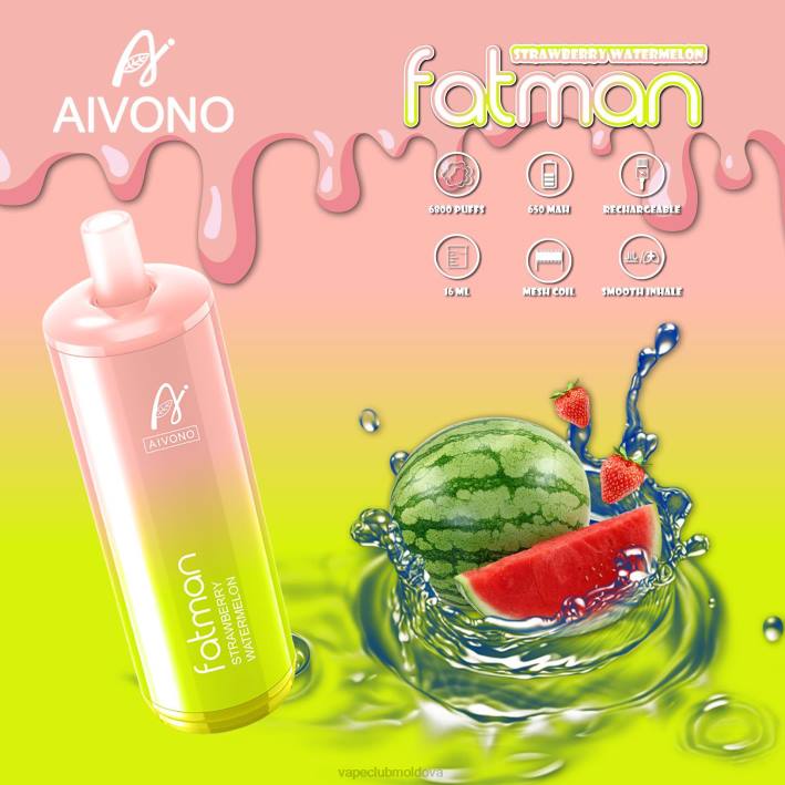 Disposable Vape Moldova B20N30 Aivono FATMAN 6800 pepene verde căpșuni
