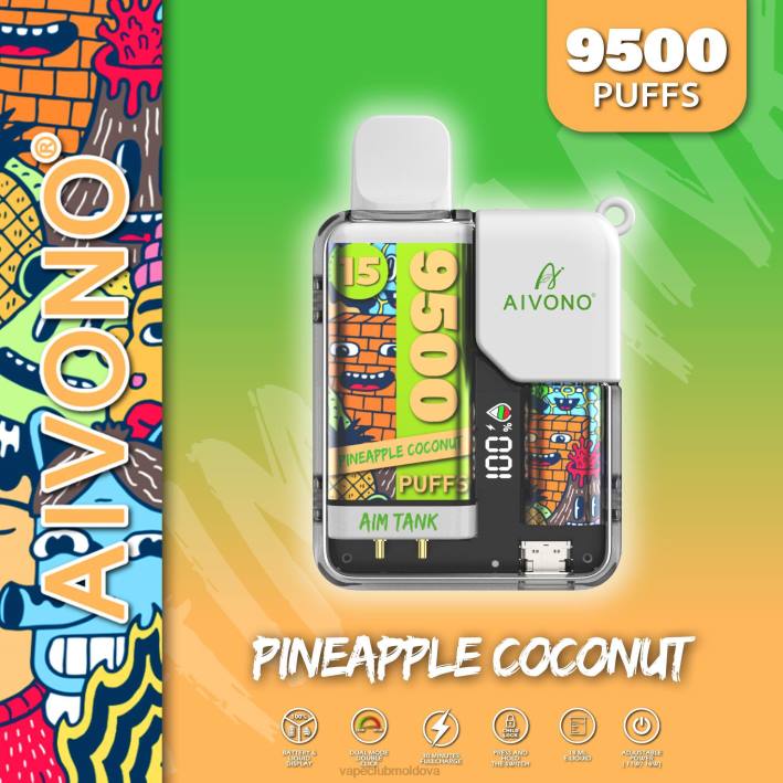 Disposable Vape Moldova B20N40 Aivono AIM TANK 9500 nucă de cocos de ananas