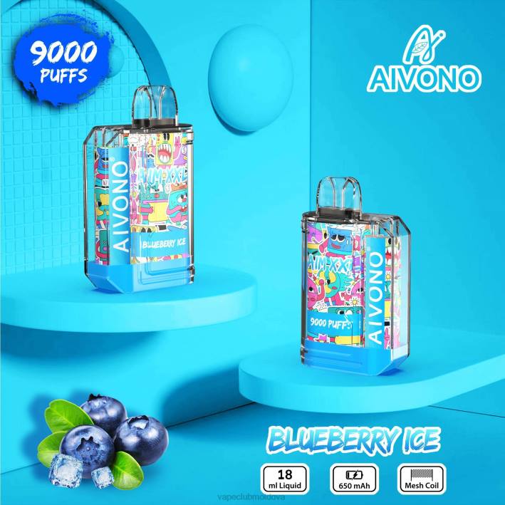 Disposable Vape Moldova B20N50 Aivono AIM XXL 9000 autocolant gura transparent gheata de afine