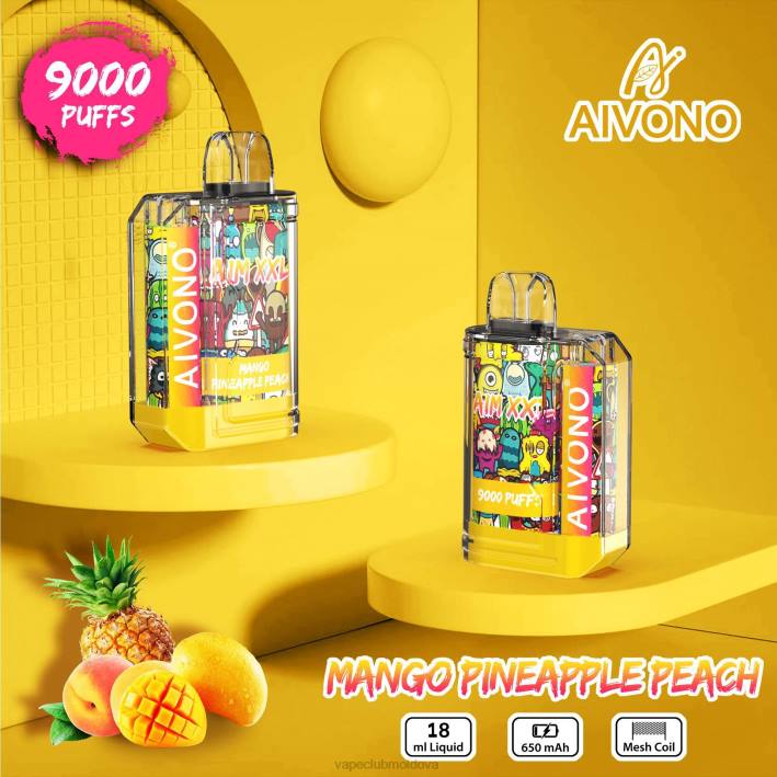 Vape Moldova B20N49 Aivono AIM XXL 9000 autocolant gura transparent mango ananas piersic
